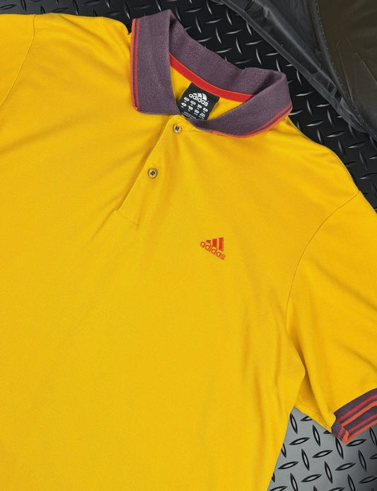 Vintage Adidas Clima Lite 365 Cotton Polo Shirt ‘Yellow + Red’ Size XL