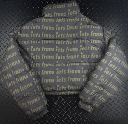 Lets Frans Cropped Puffer Jacket ‘Grey Green’  Fleece Lined Winter Coat WMNS S