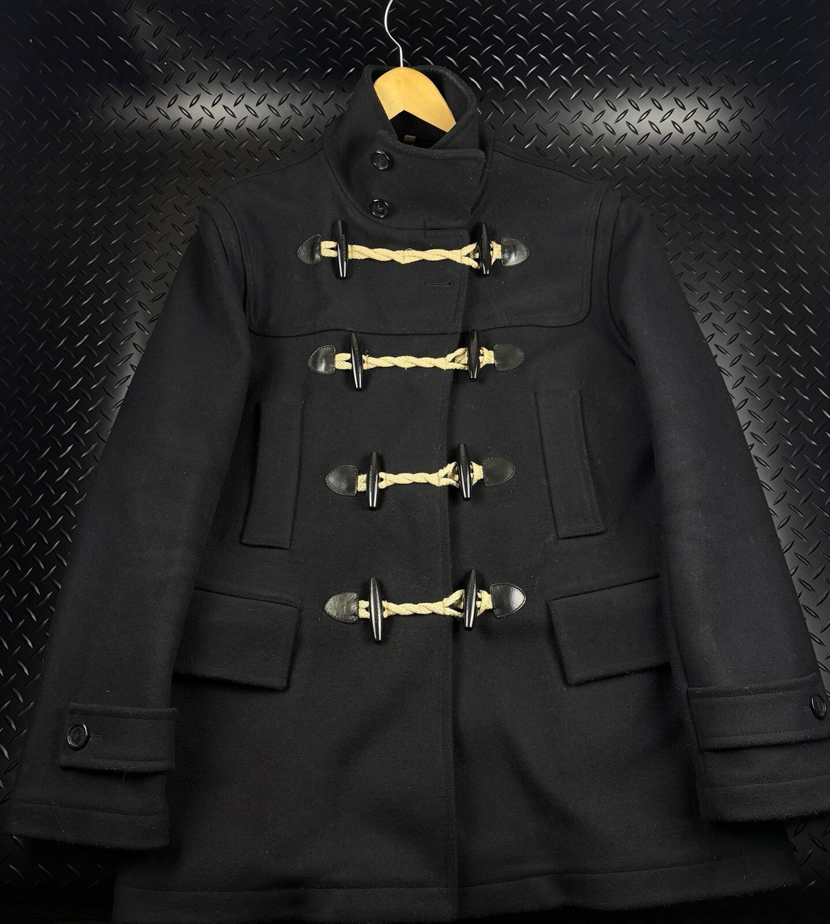 Burberry London Wool Duffle Coat Black 2000s Mens XXL Toggle Very Rare Jacket