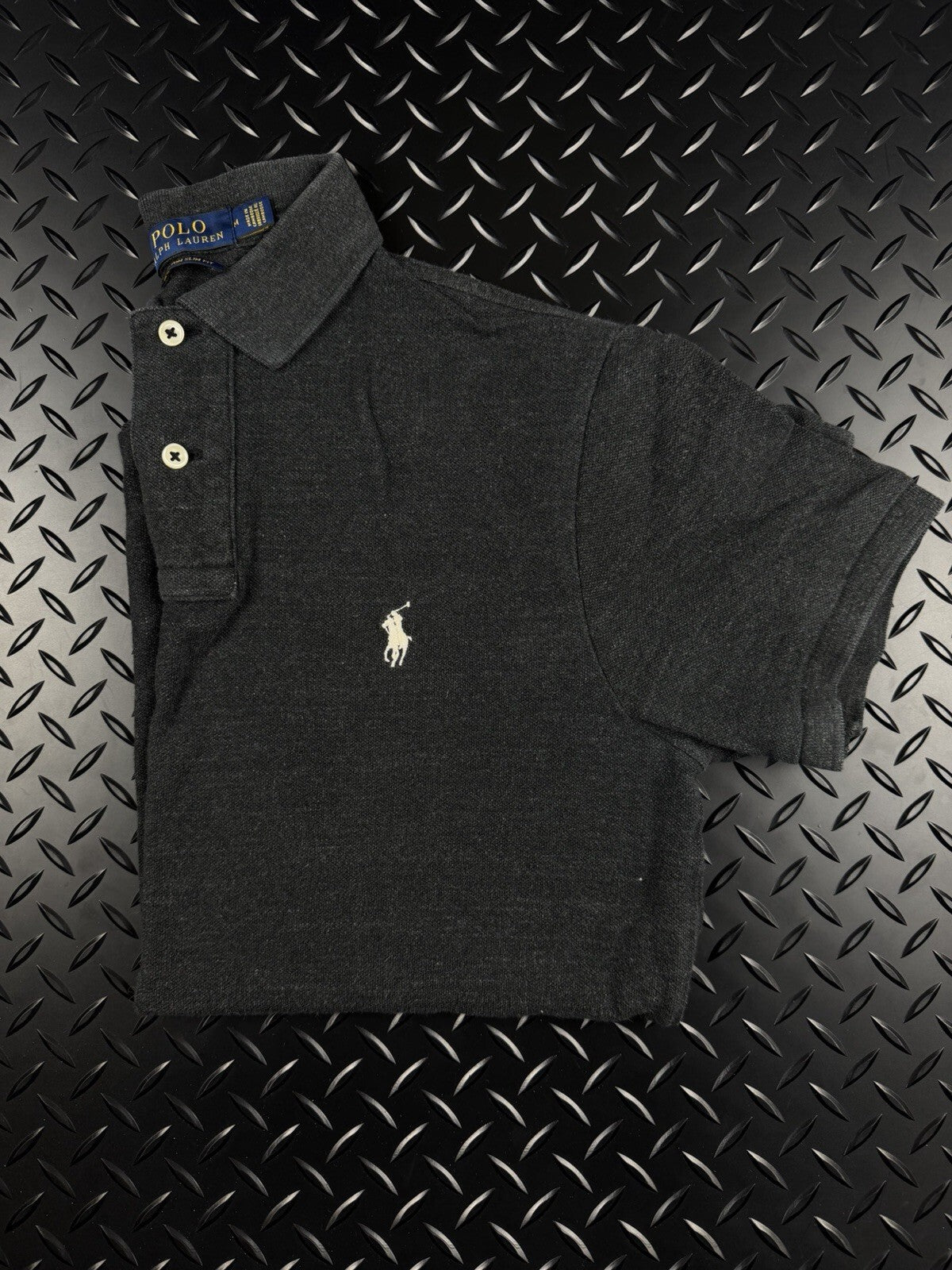 Ramp Lauren Polo Shirt ‘Grey White’ Slim Fit 100% Authentic Mens Size Medium