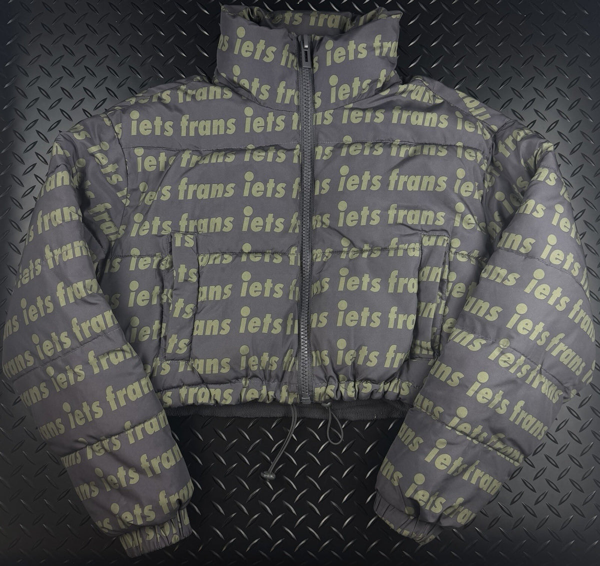 Lets Frans Cropped Puffer Jacket ‘Grey Green’  Fleece Lined Winter Coat WMNS S