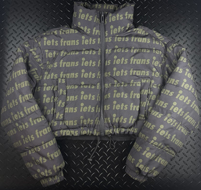 Lets Frans Cropped Puffer Jacket ‘Grey Green’  Fleece Lined Winter Coat WMNS S