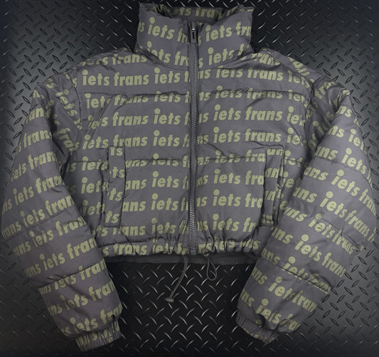 Lets Frans Cropped Puffer Jacket ‘Grey Green’  Fleece Lined Winter Coat WMNS S