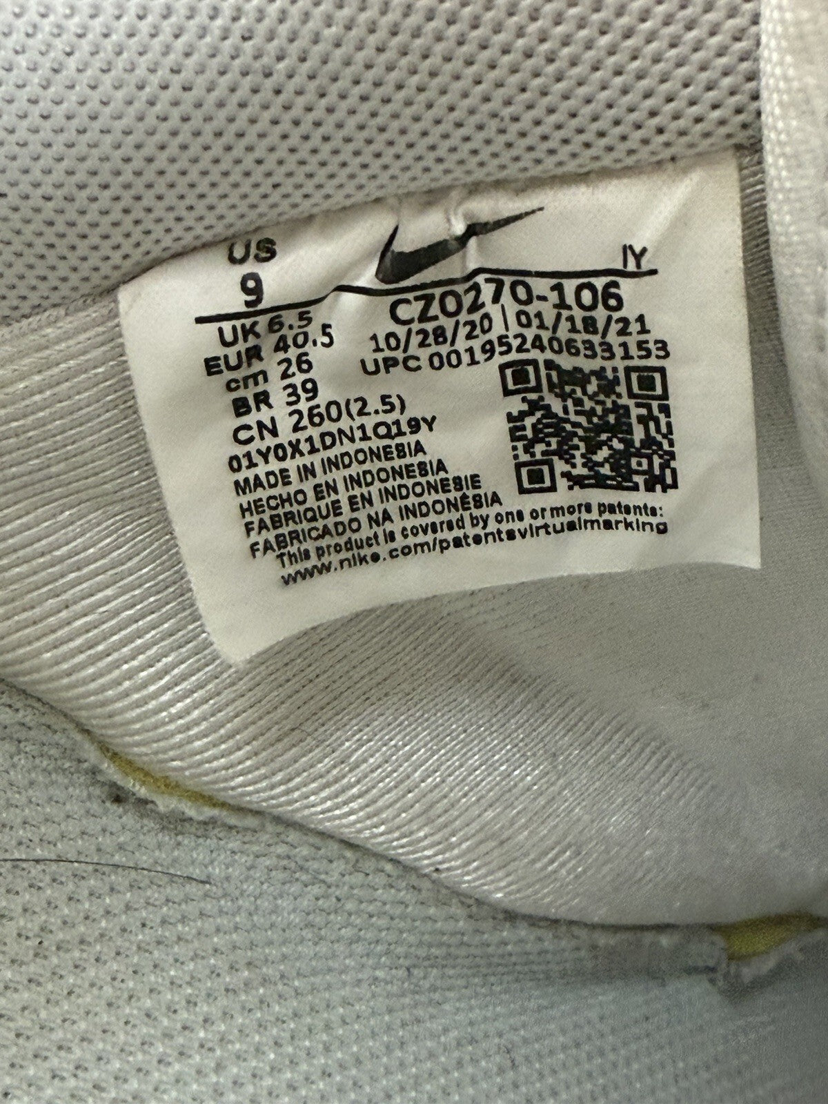 Nike Air Force 1 ‘White Sail’ Women’s Size UK 6.5