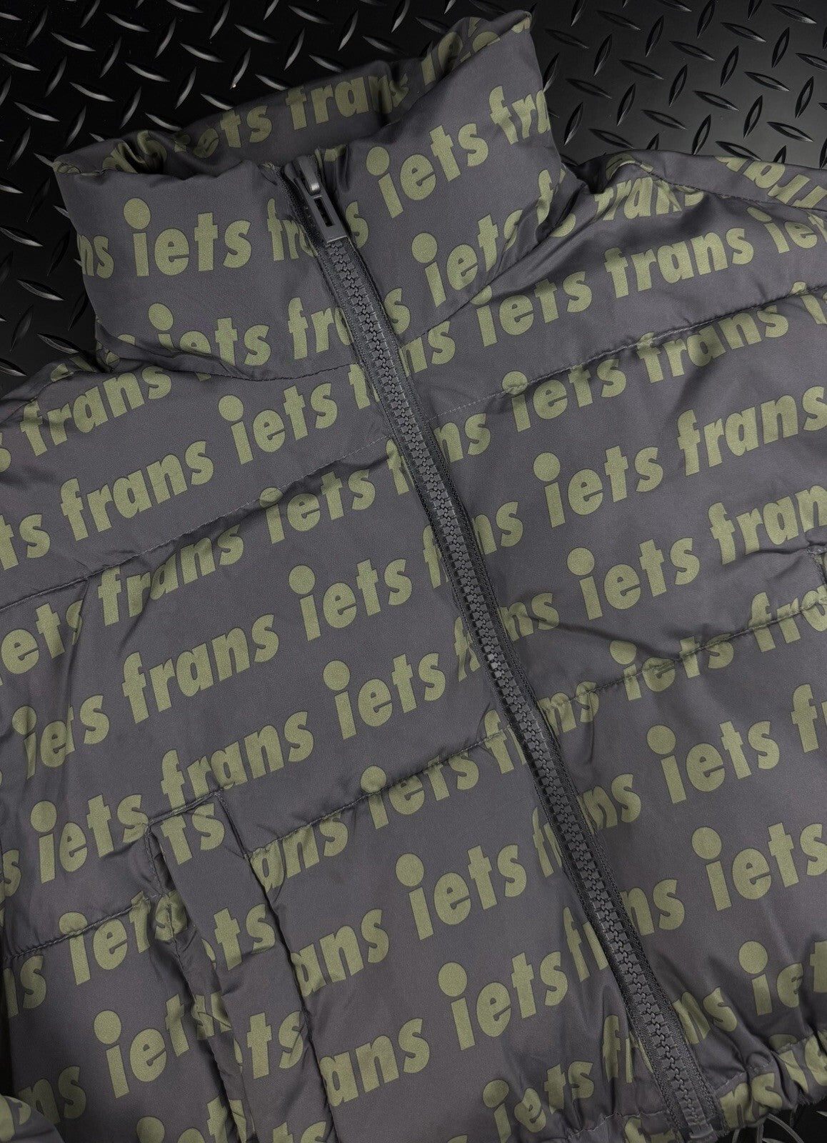 Lets Frans Cropped Puffer Jacket ‘Grey Green’  Fleece Lined Winter Coat WMNS S