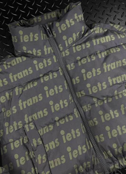 Lets Frans Cropped Puffer Jacket ‘Grey Green’  Fleece Lined Winter Coat WMNS S