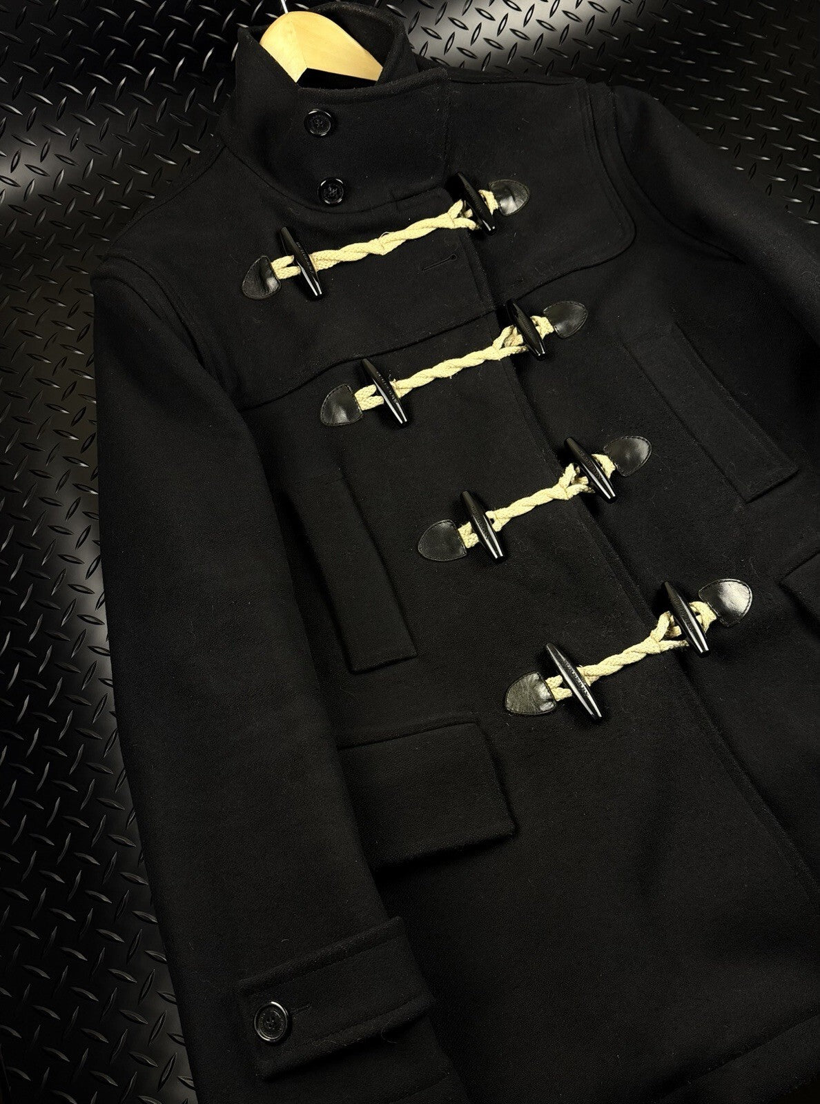 Burberry London Wool Duffle Coat Black 2000s Mens XXL Toggle Very Rare Jacket