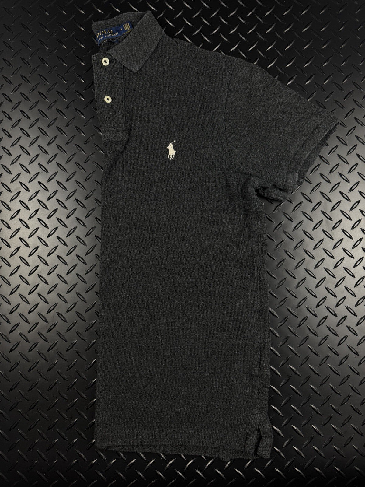 Ramp Lauren Polo Shirt ‘Grey White’ Slim Fit 100% Authentic Mens Size Medium