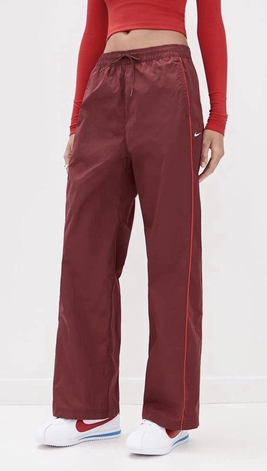 Nike Women's Red High Waisted Woven Wide Open Hem Pants - Size XS | FV7655 619