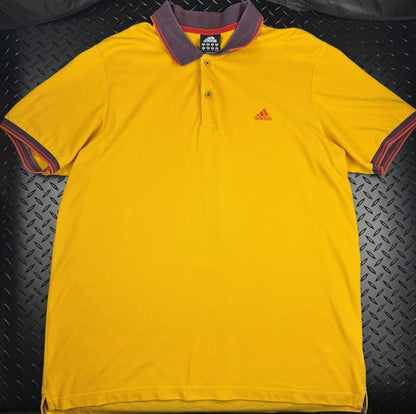 Vintage Adidas Clima Lite 365 Cotton Polo Shirt ‘Yellow + Red’ Size XL
